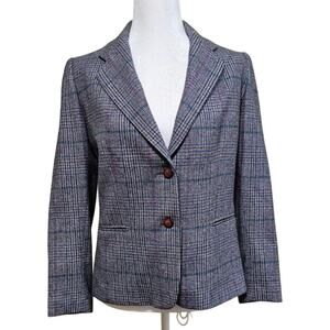 Madison Blazer Women's Size 10 Wool Blend ILGWU Tag Preppy Plaid Business Office
